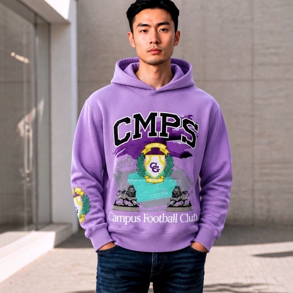 Campus LA Club CMPS Graphic Hoodie Vintage Purple Cotton Size Medium